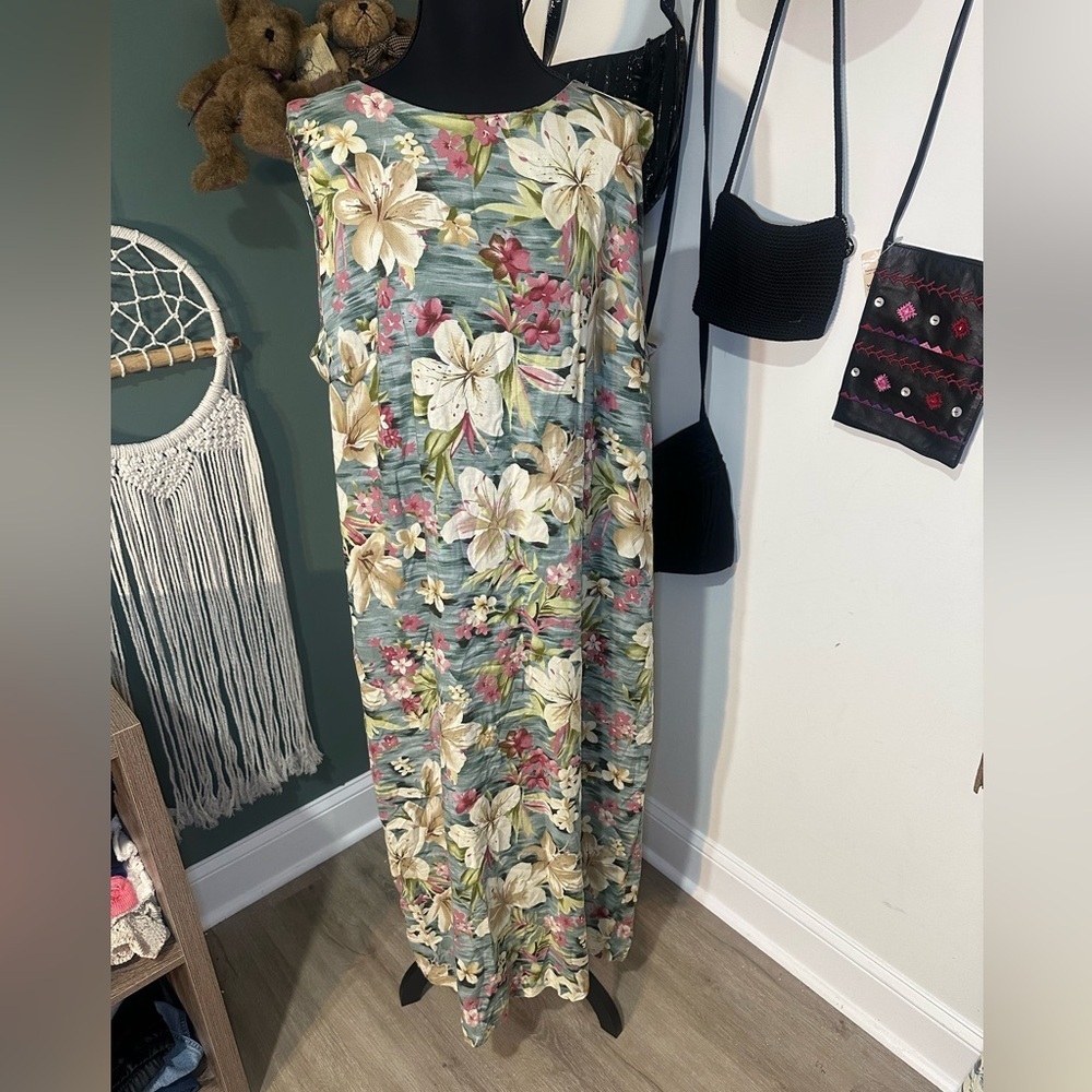 Vintage Leslie Fay Tropical Floral Maxi Dress Size 18W